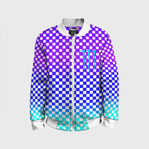 Детский бомбер Monster шахматная клетка градиент / 3D-Белый – фото 1