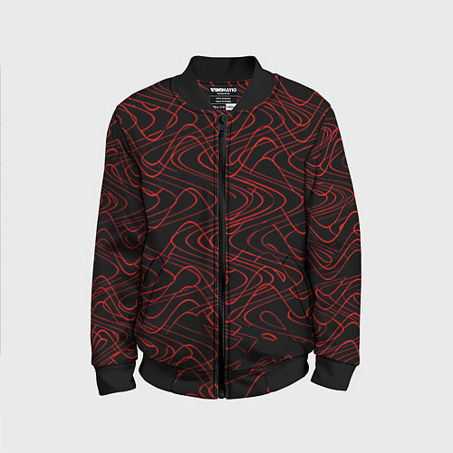 Детский бомбер Чёрный с красными волнистыми линиями абстракция / 3D-Черный – фото 1