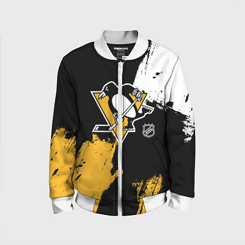 Детский бомбер Питтсбург Пингвинз - брызги / 3D-Белый – фото 1