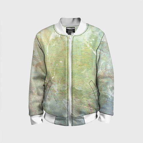 Детский бомбер Абстракция - white waves on green background / 3D-Белый – фото 1