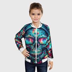 Бомбер детский Кибер череп в балахоне и очках - нейроарт фантазия, цвет: 3D-белый — фото 2