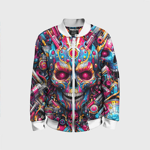 Детский бомбер Art cyber skull - ai art fantasy / 3D-Белый – фото 1