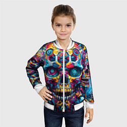 Бомбер детский Кибер череп - нейроарт паттерн, цвет: 3D-белый — фото 2