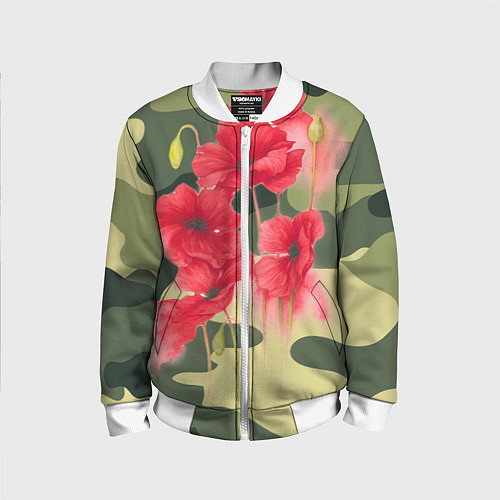 Детский бомбер Камуфляж с маками / 3D-Белый – фото 1