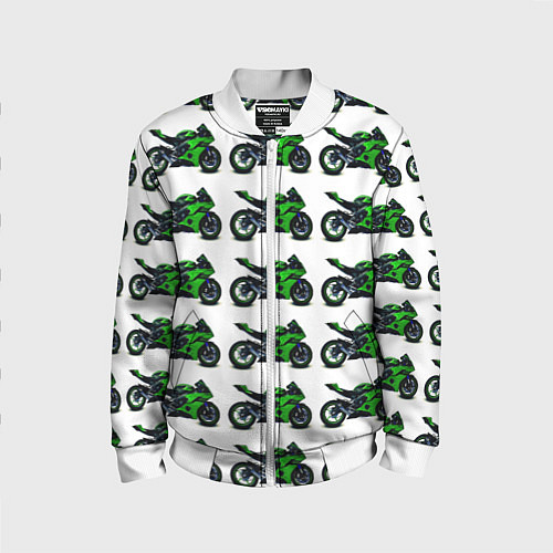 Детский бомбер Motorbike green / 3D-Белый – фото 1