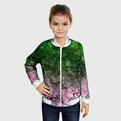 Бомбер детский Абстракция - green pink gradient in black web, цвет: 3D-белый — фото 2