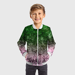 Бомбер детский Абстракция - green pink gradient in black web, цвет: 3D-белый — фото 2