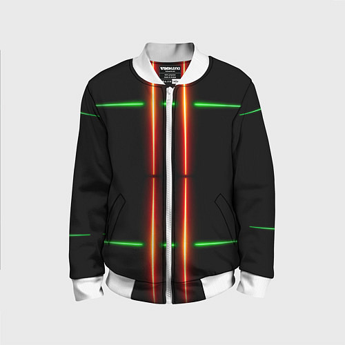 Детский бомбер Neon green black red line / 3D-Белый – фото 1
