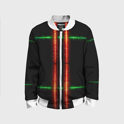 Детский бомбер Color black green red lines / 3D-Белый – фото 1