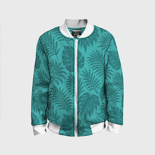 Детский бомбер Тропические листья - паттерн / 3D-Белый – фото 1