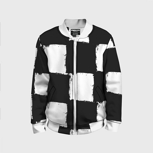 Детский бомбер Черные квадраты в виде шахматной доски / 3D-Белый – фото 1