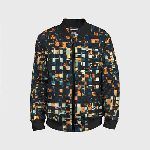 Детский бомбер Тёмный синий с оранжевым кубики абстракция / 3D-Черный – фото 1