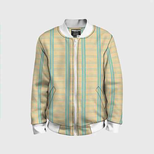 Детский бомбер Color beige cage light blue stripes / 3D-Белый – фото 1