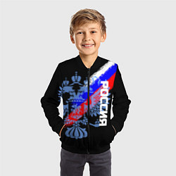 Бомбер детский Россия с флагом и гербом на чёрном фоне, цвет: 3D-черный — фото 2