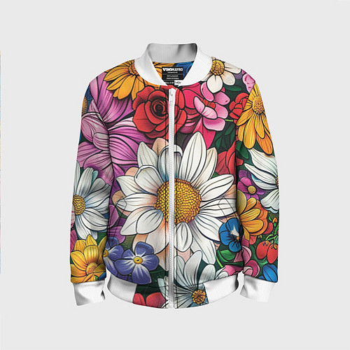 Детский бомбер Крупные цветы / 3D-Белый – фото 1
