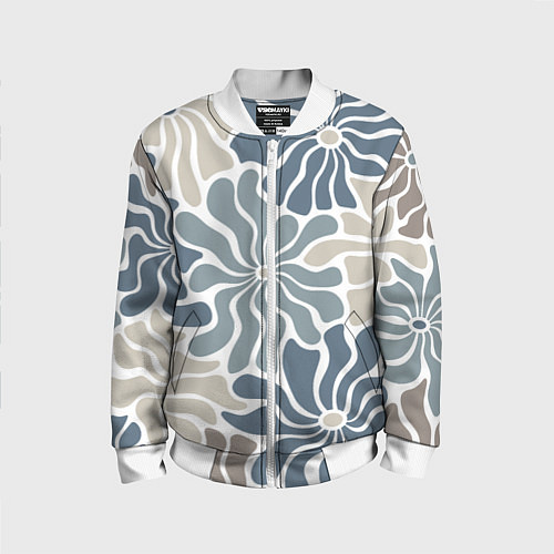 Детский бомбер Цветы blue and beige pattern / 3D-Белый – фото 1