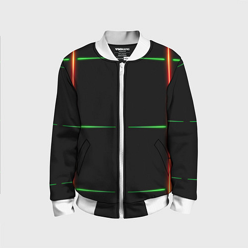 Детский бомбер Color black green orange stripes / 3D-Белый – фото 1