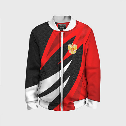 Детский бомбер Россия - красный спорт / 3D-Белый – фото 1