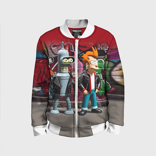 Детский бомбер Bender bending robot and Fry - ai art graffiti / 3D-Белый – фото 1