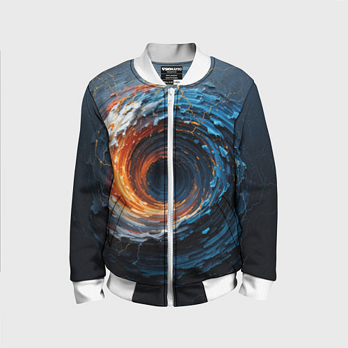 Детский бомбер Краска синяя и оранжевая в форме вихря / 3D-Белый – фото 1