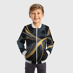 Бомбер детский Мраморный узор с золотыми полосками, цвет: 3D-белый — фото 2
