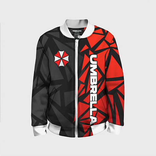 Детский бомбер Umbrella corp - красные фрагменты / 3D-Белый – фото 1
