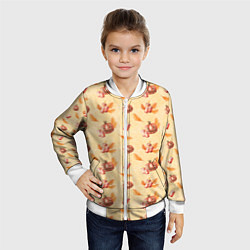 Бомбер детский Хеллоуин с тыквой и листьями, цвет: 3D-белый — фото 2