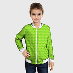 Бомбер детский Зеленый неоновый узор арт деко, цвет: 3D-белый — фото 2