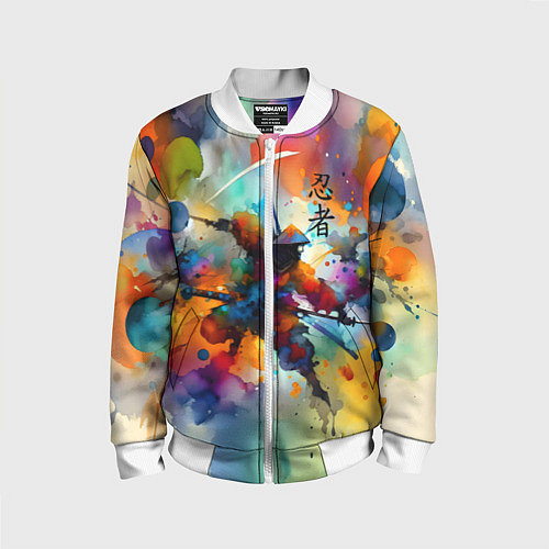 Детский бомбер Ninja - watercolor impressionism / 3D-Белый – фото 1