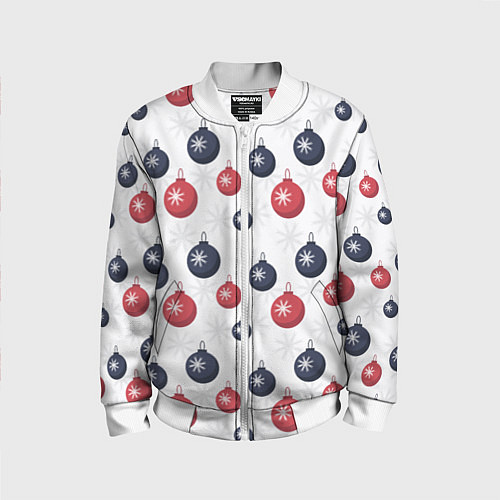 Детский бомбер Синие и красные новогодние шары со снежинками / 3D-Белый – фото 1