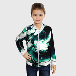 Бомбер детский Чёрно-зелёный абстракция волна, цвет: 3D-белый — фото 2