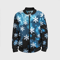 Бомбер детский Стилизованный паттерн со снежинками тёмно-синий, цвет: 3D-черный