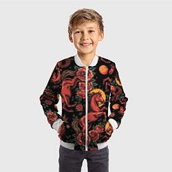 Бомбер детский Красная лошадь с розами, цвет: 3D-белый — фото 2