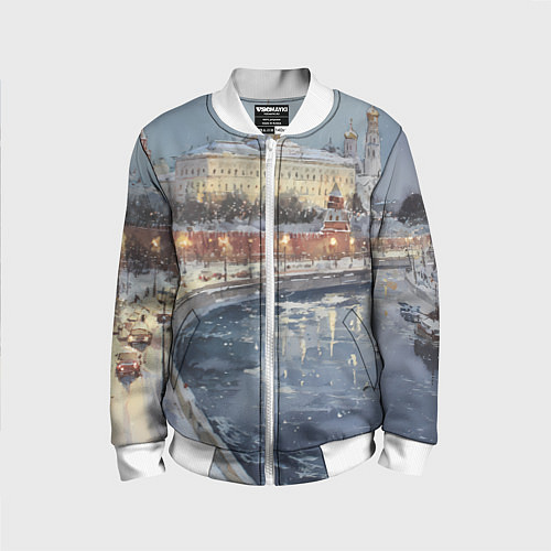 Детский бомбер Новогодние праздники в Москве / 3D-Белый – фото 1