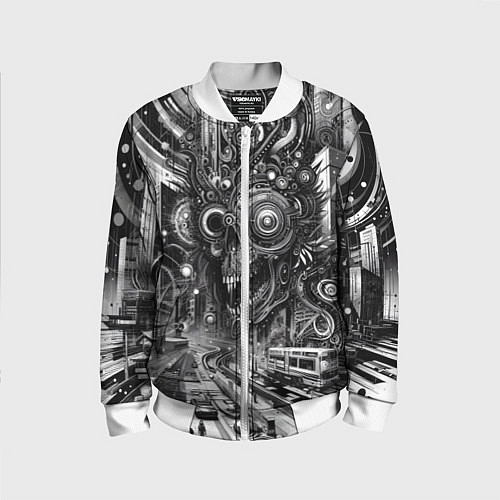 Детский бомбер Cyber urban skull - ai art fantasy / 3D-Белый – фото 1