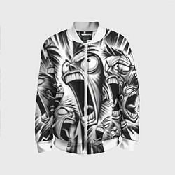 Бомбер детский Орущие рожицы и чёрные молнии - нейроарт, цвет: 3D-белый