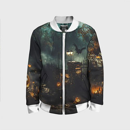 Детский бомбер Ночь тыкв и теней / 3D-Белый – фото 1