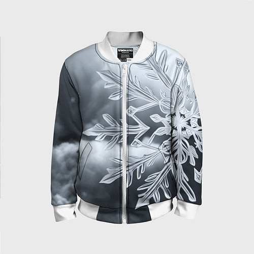 Детский бомбер Снежинка на черно белое / 3D-Белый – фото 1