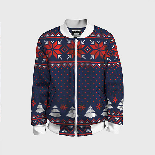 Детский бомбер Новогодний вязаный узор / 3D-Белый – фото 1