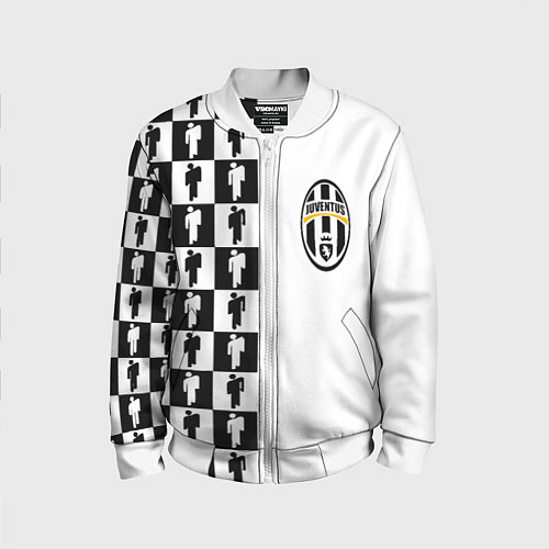 Детский бомбер Ювентус паттерн люди / 3D-Белый – фото 1