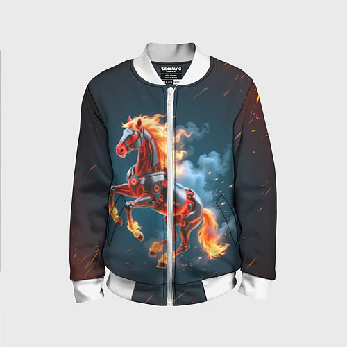 Детский бомбер Огненная лошадь киборг / 3D-Белый – фото 1