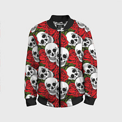 Бомбер детский Черепа в розах, цвет: 3D-черный