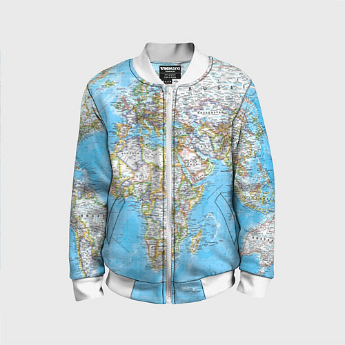 Детский бомбер Карта мира - политическая / 3D-Белый – фото 1