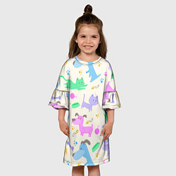 Платье клеш для девочки Узор с домашними питомцами, цвет: 3D-принт — фото 2