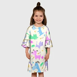 Платье клеш для девочки Узор с домашними питомцами, цвет: 3D-принт — фото 2