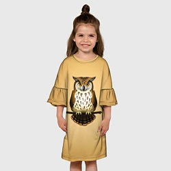 Платье клеш для девочки Сова на ветке, цвет: 3D-принт — фото 2