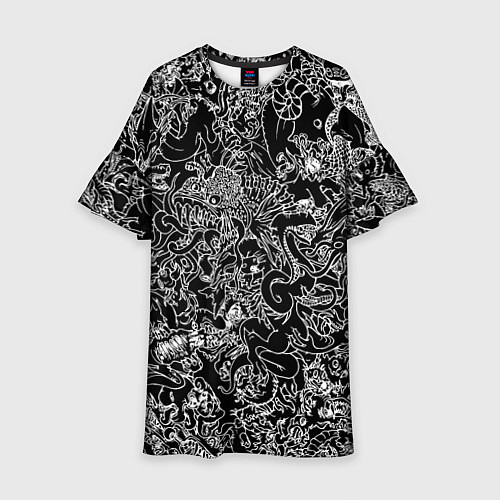 Детское платье Монстры черно-белый паттерн / 3D-принт – фото 1