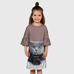 Платье клеш для девочки Котик фотограф, цвет: 3D-принт — фото 2