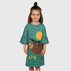 Платье клеш для девочки Довольный ленивец, цвет: 3D-принт — фото 2