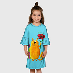 Платье клеш для девочки Кот с цветком, цвет: 3D-принт — фото 2